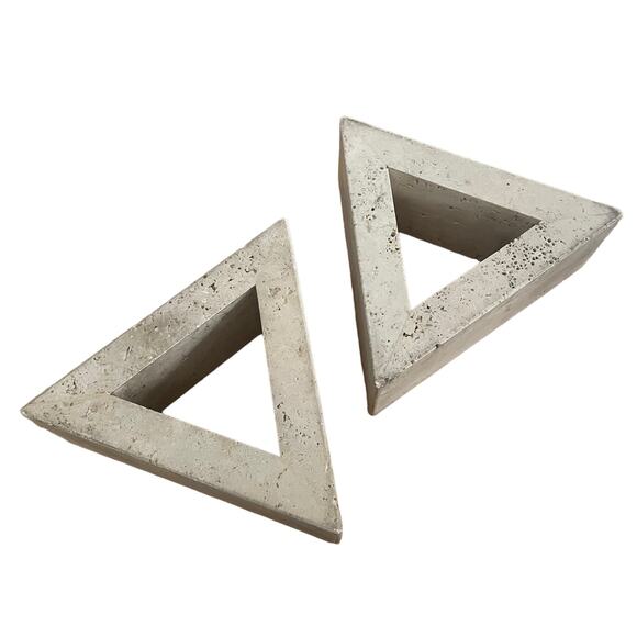 PAIR Triangle Delta Bookends Travertine Stone Home Decor Interior Design Natural - Picture 2 of 10